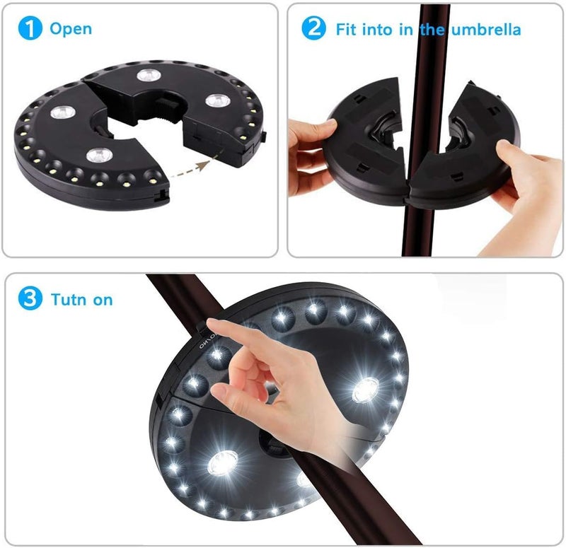 HELESIN أضواء مظلة الفناء تعمل بالبطارية (عبوة 2) 3 أوضاع سطوع بدون أسلاك 28 ضوء LED ضوء عمود المظلة لمظلات الفناء، خيام التخييم أو الاستخدام الخارجي - Image 3